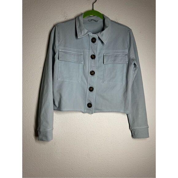 Zenara ZF048 Triana Knit Pima Cotton Jacket Size XS Light Blue Bell Made in Peru - Picture 5 of 11
